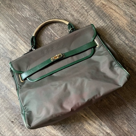 Moschino vintage gold hardware Purse green canvas shoulderbag top handle satchel - Picture 11 of 15